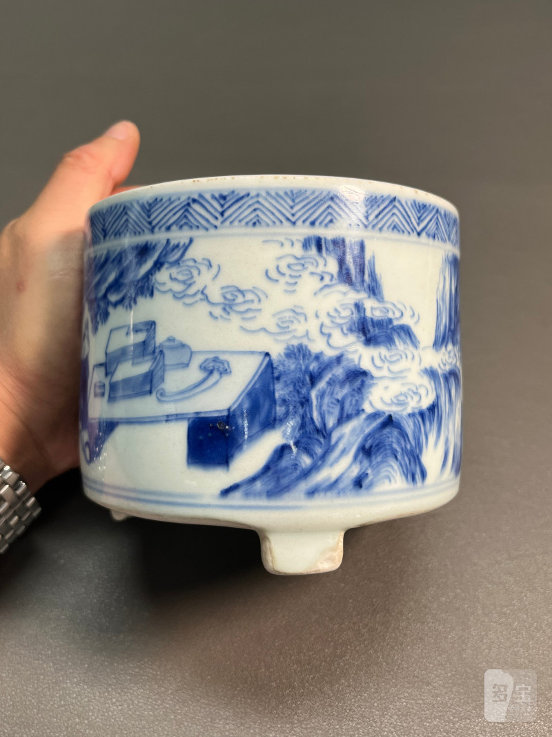 清顺治  青花“六子戏弥勒”图琴炉 - 图9